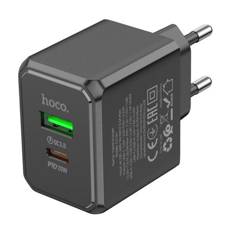 Сетевое зарядное устройство Hoco CS14A USB/ Type-C QC PD 20W черное