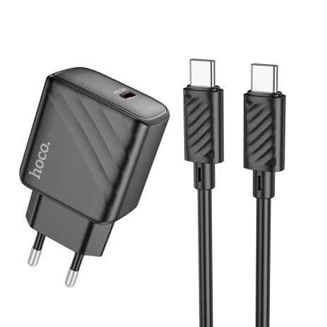 Мережевий зарядний пристрій Hoco CS22A, 1Type-C, PD, QC 30W, кабель Type-C to Type-C, Чорний
