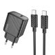 Мережевий зарядний пристрій Hoco CS22A, 1Type-C, PD, QC 30W, кабель Type-C to Type-C, Чорний