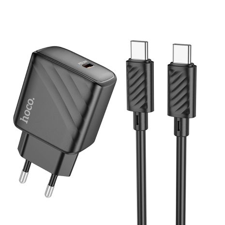 Мережевий зарядний пристрій Hoco CS22A, 1Type-C, PD, QC 30W, кабель Type-C to Type-C, Чорний Мережевий зарядний пристрій Hoco CS22A, 1Type-C, PD, QC 30W, кабель Type-C to Type-C, Чорний
