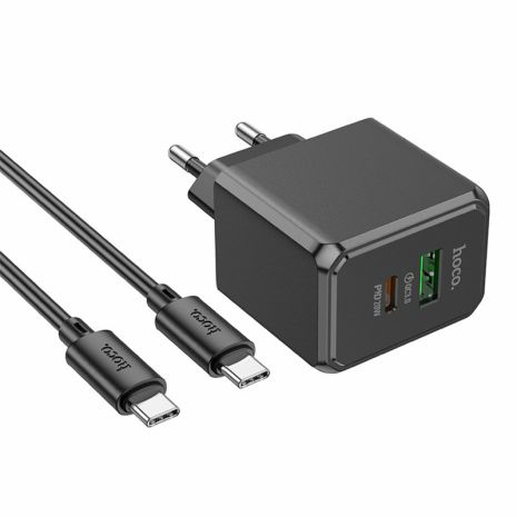 Мережевий зарядний пристрій Hoco CS14A, 1Type-C, 1USB, PD, QC 20W, кабель Type-C to Type-C, Чорний Мережевий зарядний пристрій Hoco CS14A, 1Type-C, 1USB, PD, QC 20W, кабель Type-C to Type-C, Чорний