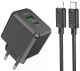 Мережевий зарядний пристрій Hoco CS14A, 1Type-C, 1USB, PD, QC 20W, кабель Type-C to Lightning, Чорний