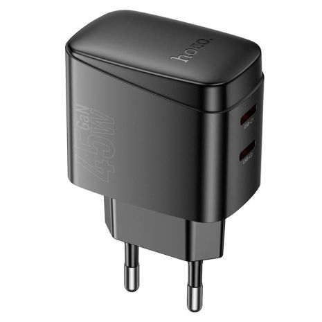 Мережевий зарядний пристрій Hoco CS62A, 2Type-C, PD, QC 45W, GAN, Чорний Мережевий зарядний пристрій Hoco CS62A, 2Type-C, PD, QC 45W, GAN, Чорний