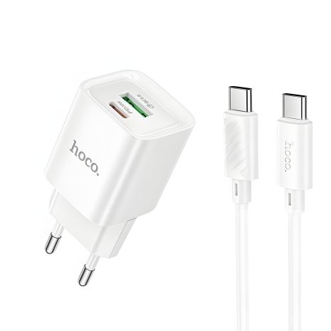Сетевое Зарядное Устройство Hoco C147A 1USB-C/1USB PD/QC 20W+Type-C to Type-C Белый Сетевое Зарядное Устройство Hoco C147A 1USB-C/1USB PD/QC 20W+Type-C to Type-C Белый