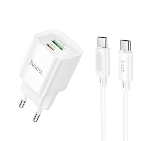 Hoco C147A Зарядное Устройство 1USB-C/1USB PD/QC 20W с кабелем Type-C на Type-C белое