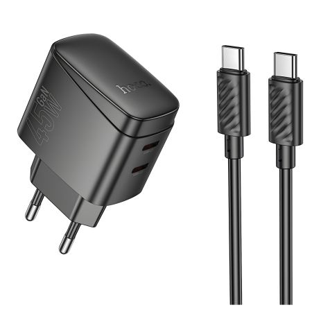 Сетевое Зарядное Устройство Hoco CS62A 2USB-C PD/QC 45W GAN+Type-C to Type-C Черный Сетевое Зарядное Устройство Hoco CS62A 2USB-C PD/QC 45W GAN+Type-C to Type-C Черный