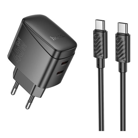 Сетевое Зарядное Устройство Hoco CS62A 2USB-C PD/QC 45W GAN+Type-C to Type-C Черный