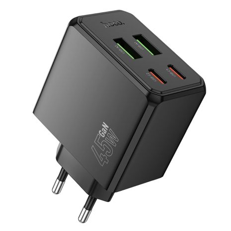 Мережевий зарядний пристрій Hoco CS18A, 2 USB, 2 Type-C, PD 45W, black Мережевий зарядний пристрій Hoco CS18A, 2 USB, 2 Type-C, PD 45W, black