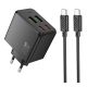 Мережевий зарядний пристрій Hoco CS19A, 2 USB, 2 Type-C, PD 65W, black, кабель Type-C to Type-C Мережевий зарядний пристрій Hoco CS19A, 2 USB, 2 Type-C, PD 65W, black, кабель Type-C to Type-C