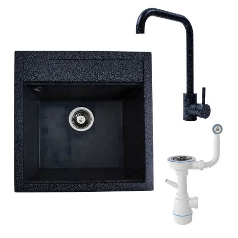 Комплект «Мийка FIESTA (графіт) + сифон + змішувач у кольорі графіт» Комплект «Мийка FIESTA (графіт) + сифон + змішувач у кольорі графіт»