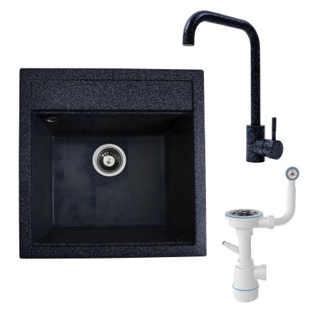 Комплект «Мийка FIESTA (графіт) + сифон + змішувач у кольорі графіт» Комплект «Мийка FIESTA (графіт) + сифон + змішувач у кольорі графіт»