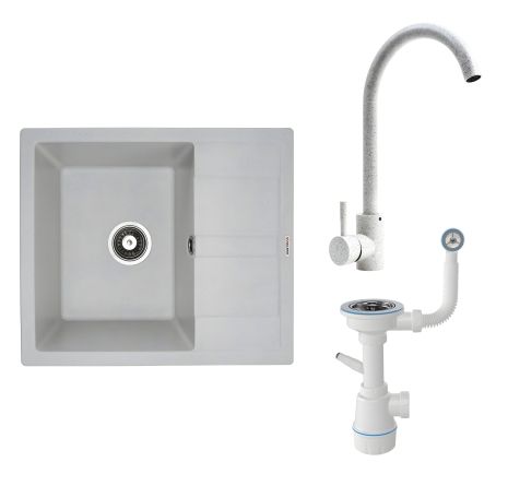 Мойка ARIA 5851 белая в крапинку + Смеситель 56 В NESP белый в крапинку + Сифон 1041