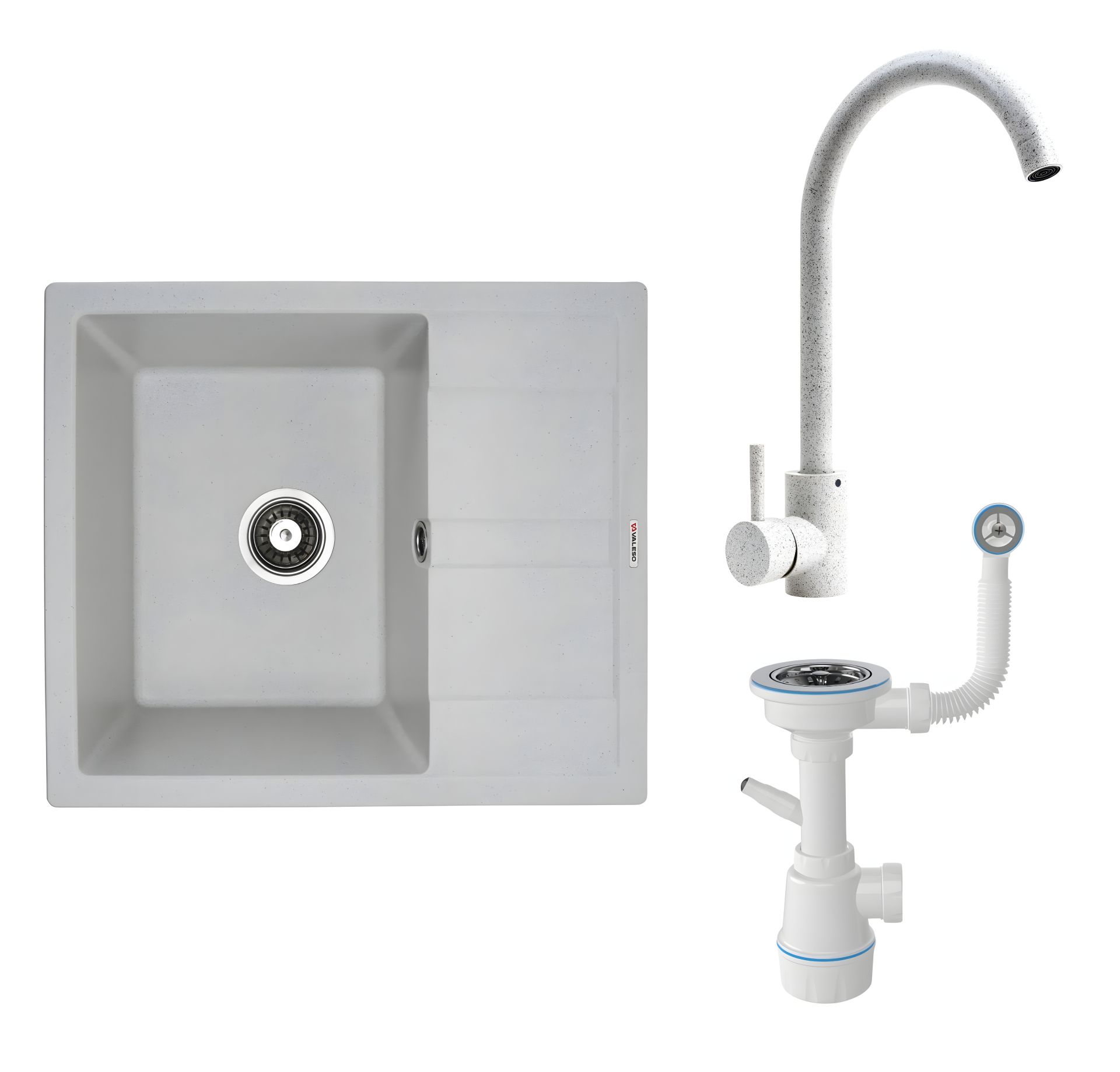 Мойка ARIA 5851 белая в крапинку + Смеситель 56 В NESP белый в крапинку + Сифон 1041 Мойка ARIA 5851 белая в крапинку + Смеситель 56 В NESP белый в крапинку + Сифон 1041