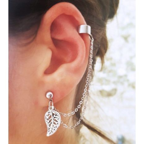 Серьга кафф лист ажурный листик клипс на ухо без прокалывания вверху клипса 1шт