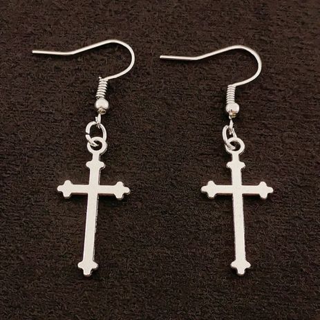Серьги Cross крест крестики в виде крестов серебряный цвет Серьги Cross крест крестики в виде крестов серебряный цвет