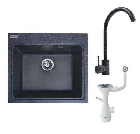 Комплект для кухні: Мийка VESTA 5852 графіт + Змішувач 56 B NESP графіт + Сифон 1041