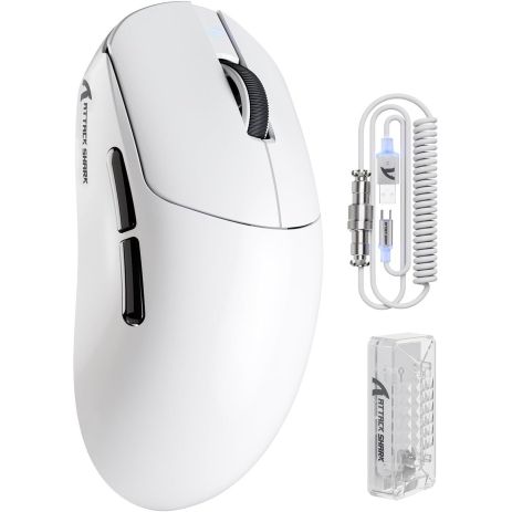 Бездротова миша ATTACK SHARK X8 Plus PAW 3395PRO Sensor,40K DPI,8K 2.4G/USB-C з кабелем/Bluetooth Біла