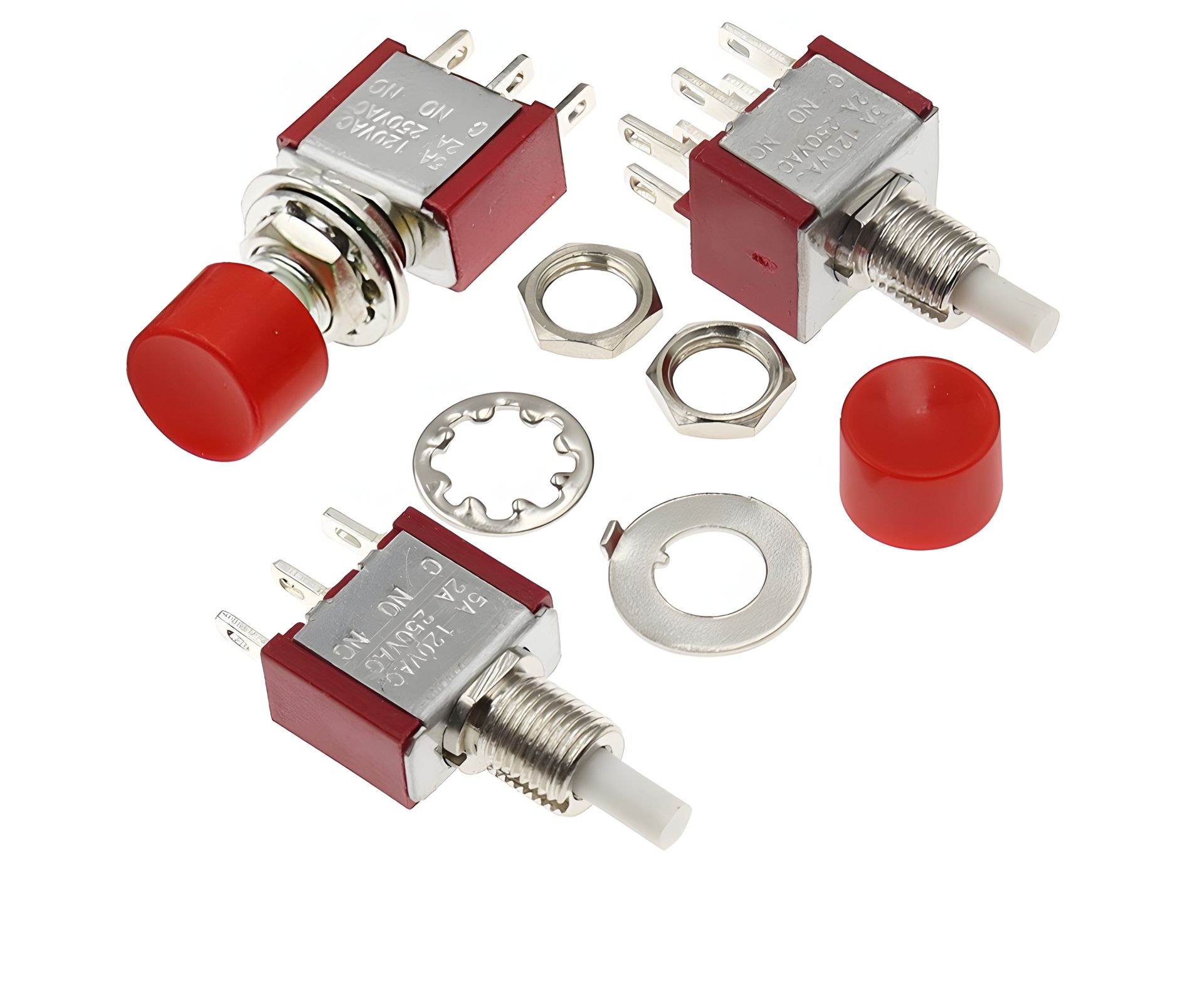 Белая кнопка выключатель на 3 контакта 2А 220В Белая кнопка выключатель на 3 контакта 2А 220В