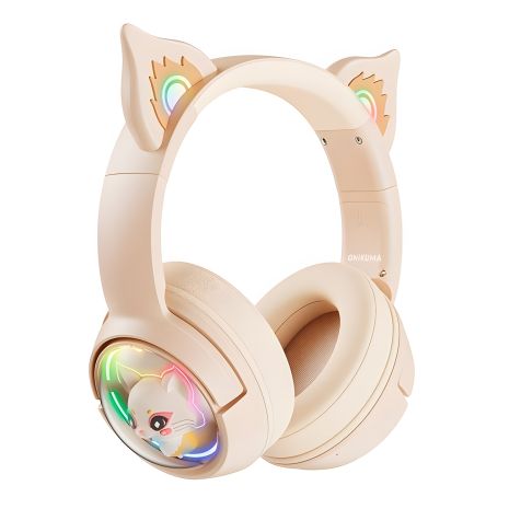 Беспроводные игровые наушники Onikuma Cat Ear Bluetooth B5 |BT/AUX, Type-C, 55H, RGB| ivory