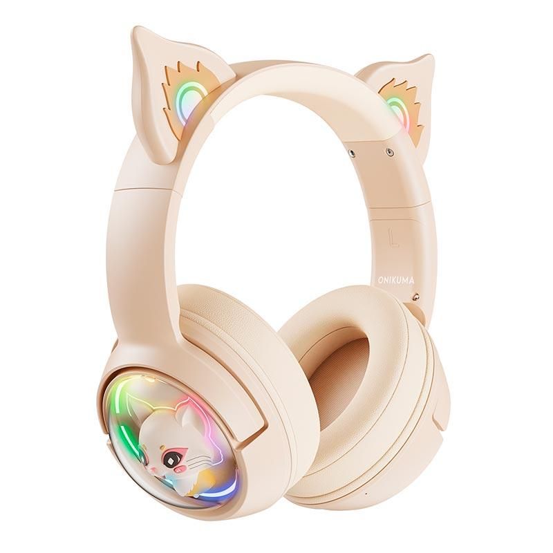 Навушники Onikuma Cat Ear Bluetooth Wireless Gaming Headset B5, BT5.3, AUX, 1000mAh, Type-C, 55H, RGB, ivory Навушники Onikuma Cat Ear Bluetooth Wireless Gaming Headset B5, BT5.3, AUX, 1000mAh, Type-C, 55H, RGB, ivory