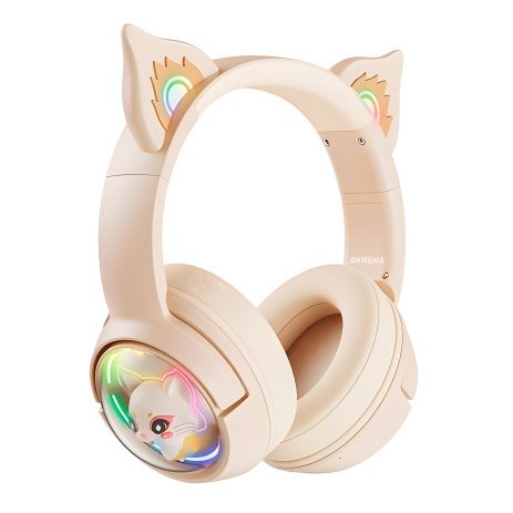 Беспроводные игровые наушники Onikuma Cat Ear Bluetooth B5 |BT/AUX, Type-C, 55H, RGB| ivory