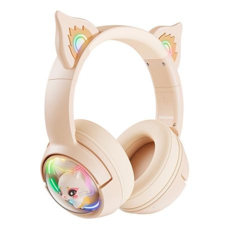 Навушники Onikuma Cat Ear Bluetooth Wireless Gaming Headset B5, BT5.3, AUX, 1000mAh, Type-C, 55H, RGB, ivory Навушники Onikuma Cat Ear Bluetooth Wireless Gaming Headset B5, BT5.3, AUX, 1000mAh, Type-C, 55H, RGB, ivory