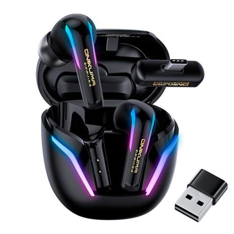 Навушники Onikuma Wireless Gaming Earbuds with ENC Mic T27, IPX4, BT5.3, 2.4G, PS5, PC, 45mAh, 400mAh, 7h, black Навушники Onikuma Wireless Gaming Earbuds with ENC Mic T27, IPX4, BT5.3, 2.4G, PS5, PC, 45mAh, 400mAh, 7h, black