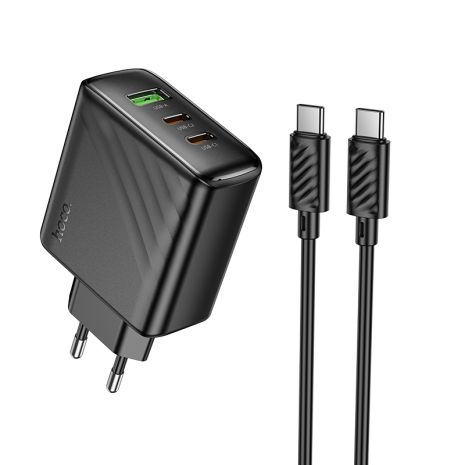 Мережевий зарядний пристрій Hoco CS26A, 2Type-C, 1USB, PD, QC, 45W, кабель Type-C to Type-C, Чорний Мережевий зарядний пристрій Hoco CS26A, 2Type-C, 1USB, PD, QC, 45W, кабель Type-C to Type-C, Чорний