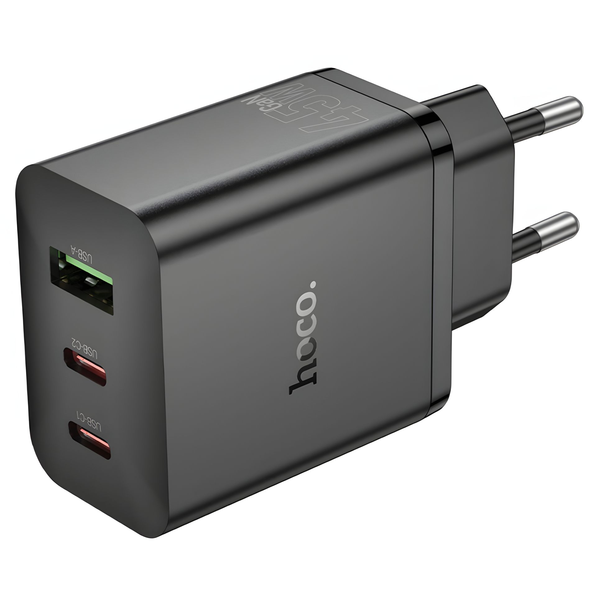 Зарядний пристрій Hoco N50, USB, 2 Type-C, PD 45W, чорний Зарядний пристрій Hoco N50, USB, 2 Type-C, PD 45W, чорний