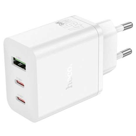 Мережевий зарядний пристрій Hoco N50, USB, 2 Type-C, PD 45W, white Мережевий зарядний пристрій Hoco N50, USB, 2 Type-C, PD 45W, white