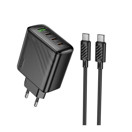 Мережевий зарядний пристрій Hoco CS27A, 3Type-C, 1USB, PD, QC, 67W, кабель Type-C to Type-C, Чорний