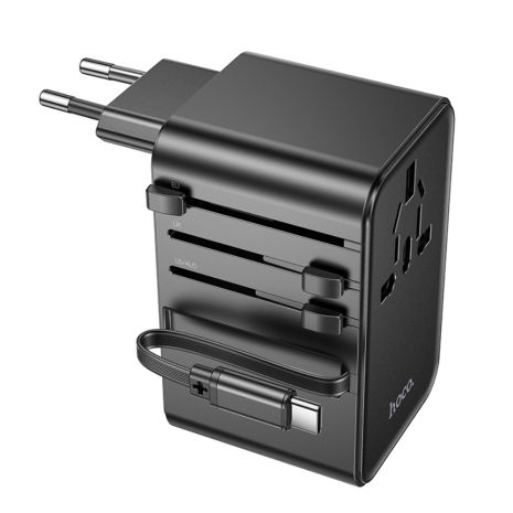 Мережевий зарядний пристрій перехідник Hoco AC18, 2 USB, Type-C, PD 35W, black Мережевий зарядний пристрій перехідник Hoco AC18, 2 USB, Type-C, PD 35W, black