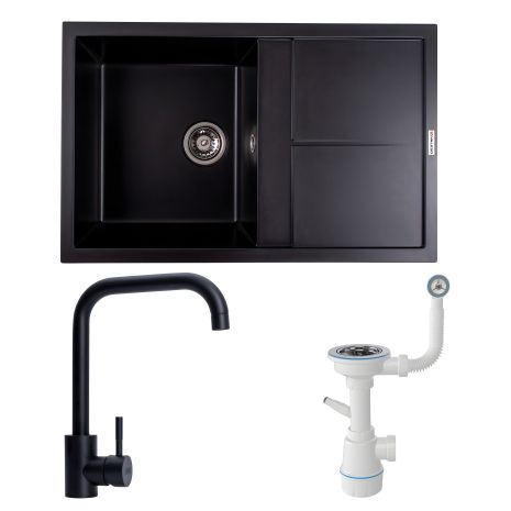 КОМПЛЕКТ раковина 7950 SELENA (черная) + сифон 1041 + смеситель BG77 (черный)