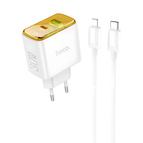 USB сетевое зарядное устройство Hoco CS42A Type-C PD 30W QC белое + кабель Type-C to Lightning USB сетевое зарядное устройство Hoco CS42A Type-C PD 30W QC белое + кабель Type-C to Lightning