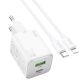 Мережевий зарядний пристрій Hoco N41, USB, Type-C, 20W, 3А, PD, QC, white, кабель Type-C to Lightning Мережевий зарядний пристрій Hoco N41, USB, Type-C, 20W, 3А, PD, QC, white, кабель Type-C to Lightning