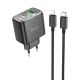 Мережевий зарядний пристрій Hoco CS42A, USB, Type-C, PD 30W, QC, black, кабель Type-C to Lightning Мережевий зарядний пристрій Hoco CS42A, USB, Type-C, PD 30W, QC, black, кабель Type-C to Lightning