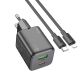 Мережевий зарядний пристрій Hoco N41, USB, Type-C, 20W, 3А, PD, QC, black, кабель Type-C to Lightning Мережевий зарядний пристрій Hoco N41, USB, Type-C, 20W, 3А, PD, QC, black, кабель Type-C to Lightning