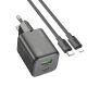 Зарядное сетевое устройство Hoco N41 USB/Type-C PD QC black + кабель Type-C to Lightning