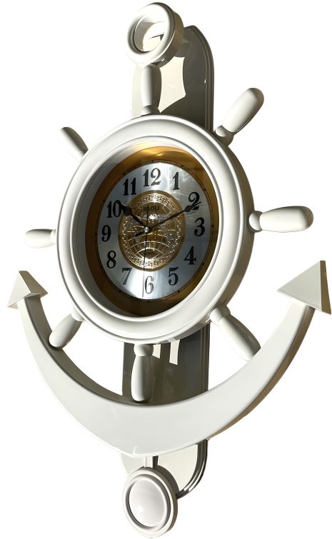 Настінний Морський Якір годинник (80х50 см) Штурвал з маятником BAOLI білий