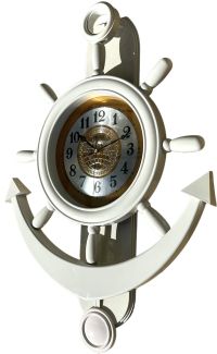 Настінний Морський Якір годинник (80х50 см) Штурвал з маятником BAOLI білий