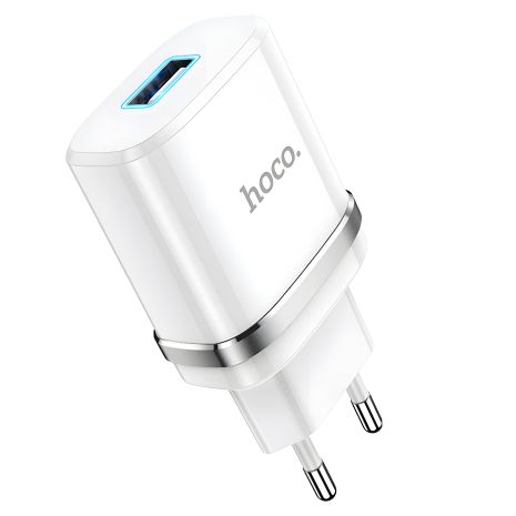 Белое сетевое зарядное устройство Hoco N1 USB