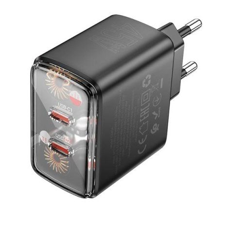 Мережевий зарядний пристрій Hoco CS43A, 2 Type-C, PD 45W, black Мережевий зарядний пристрій Hoco CS43A, 2 Type-C, PD 45W, black