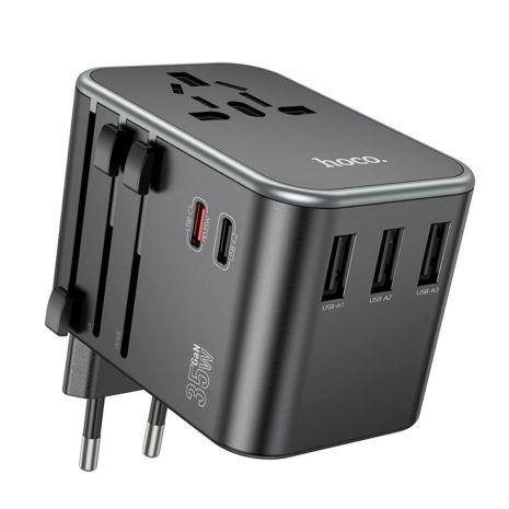 Мережевий зарядний пристрій Hoco AC19, 3 USB, 2 Type-C, PD 35W, black Мережевий зарядний пристрій Hoco AC19, 3 USB, 2 Type-C, PD 35W, black