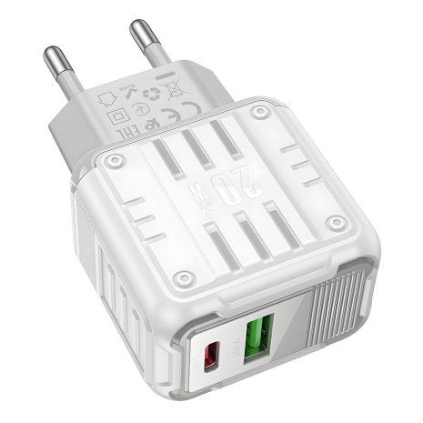 Зарядний пристрій Hoco C135A, USB, Type-C, PD20W, білий Зарядний пристрій Hoco C135A, USB, Type-C, PD20W, білий