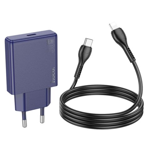 Мережевий зарядний пристрій Hoco N44, Type-C, PD 30W, кабель Type-C to Lightning, titanium blue Мережевий зарядний пристрій Hoco N44, Type-C, PD 30W, кабель Type-C to Lightning, titanium blue