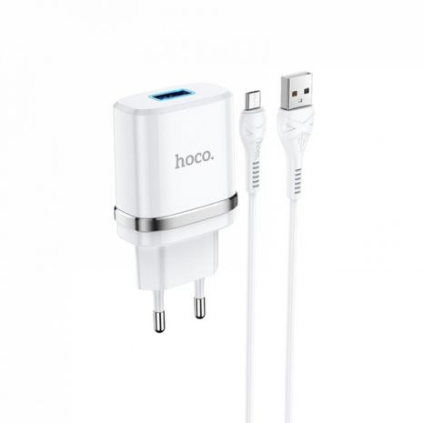 Сетевое зарядное устройство Hoco N1 USB белое + кабель USB to MicroUSB