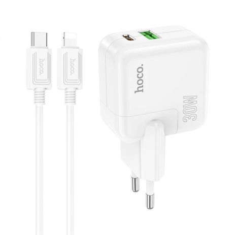 Сетевое Зарядное Устройство Hoco C111A Lucky PD30W+QC3.0 Type-C to Lightning Белый Сетевое Зарядное Устройство Hoco C111A Lucky PD30W+QC3.0 Type-C to Lightning Белый