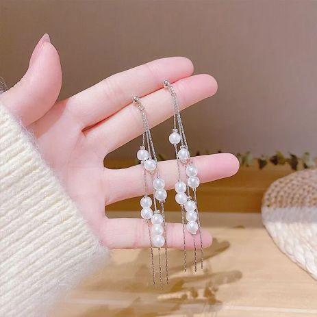 Серьги с жемчужинами длинные висячие белые жемчужины Серьги с жемчужинами длинные висячие белые жемчужины