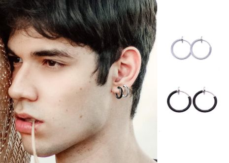 Серьги клипсы кольцо 1шт стальная клипса без прокалывания