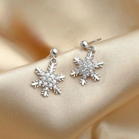 Сережки сніжинка з кристалами у вигляді сніжинки сріблясті Сережки сніжинка з кристалами у вигляді сніжинки сріблясті